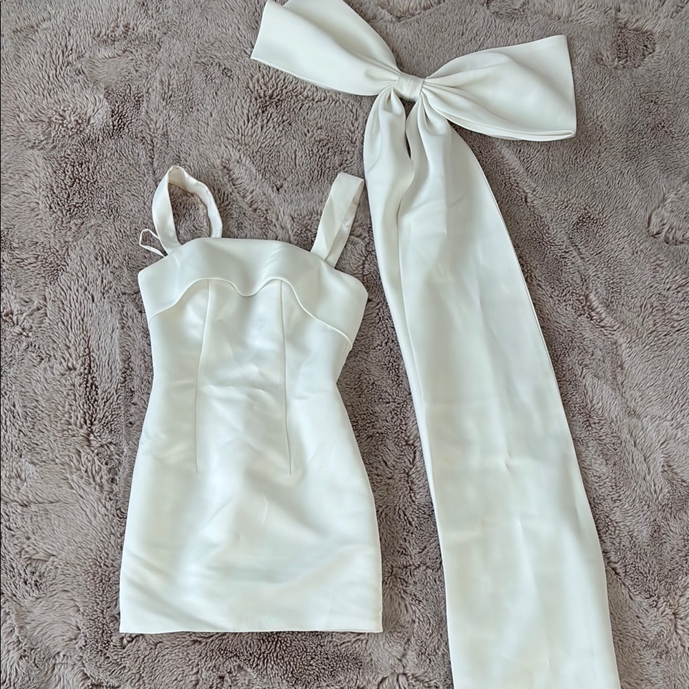 White Strap Mini Dress with Oversized Bow